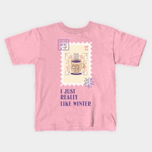 Wintertime Coffee Lover Cup of Coffee Christmas Stamp Stamps Kids T-Shirt